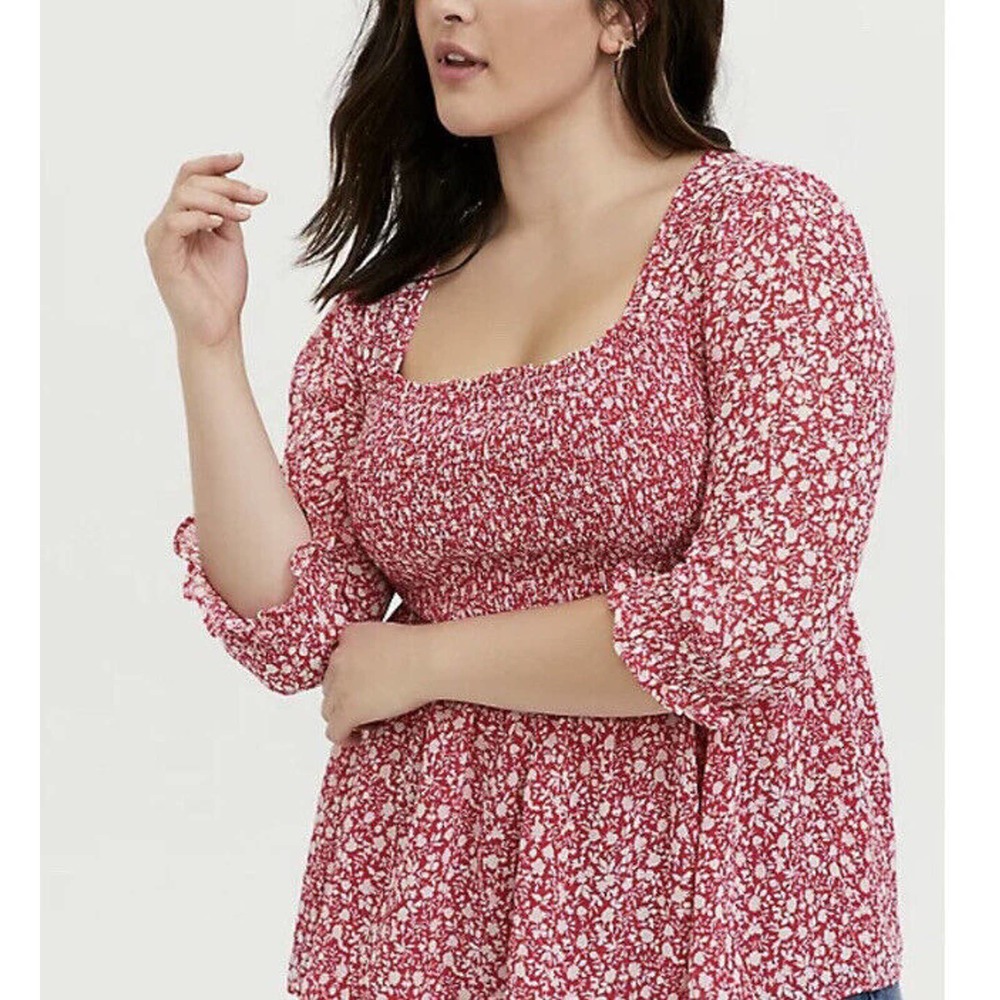 torrid babydoll chiffon smocked top plus size 2x pink white floral
